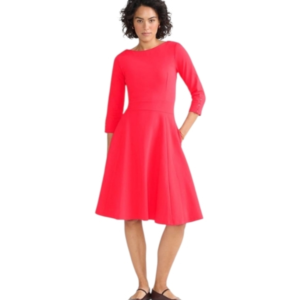 Lands End Womens Coral Pink Ponte‎ Knit 3/4 Sleeve Boat Neck Sheath Dress 18W